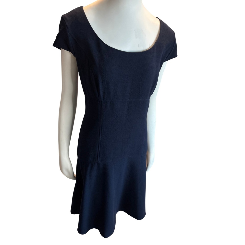 Anne Klein Navy Blue Crepe Fit and Flare Cap Sleeve Dress Size 16 - Picture 2 of 10